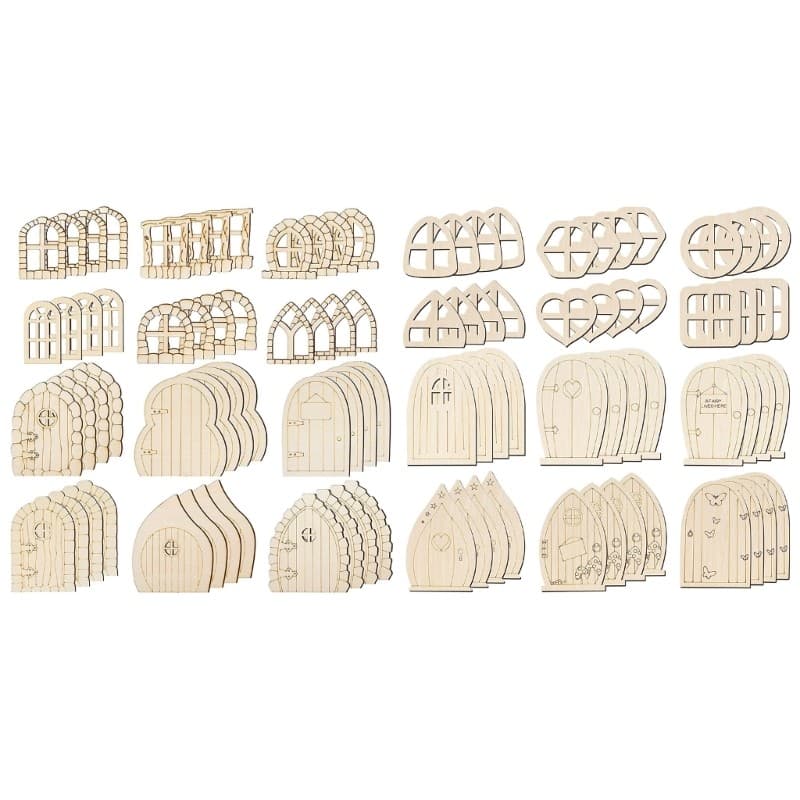 YU 48 Peças Miniaturas Inacabadas Porta Sem Pintura Fada Decoração De Casa De Fadas Jardim Mini Janela Kits DIY