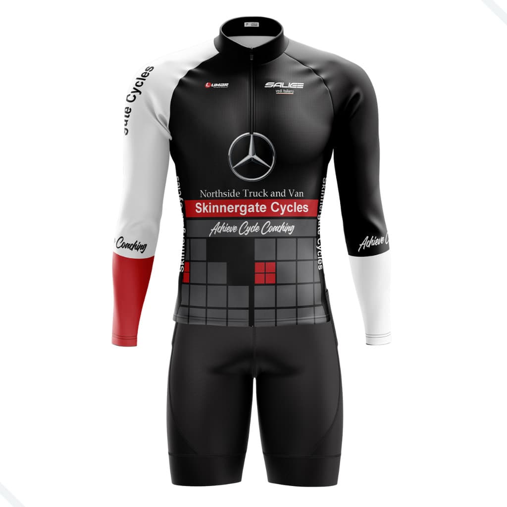 CONJUNTO CICLISMO BERMUDA E CAMISA MANGA LONGA PRO TOUR PRETO COM BOLSOS UV 50+