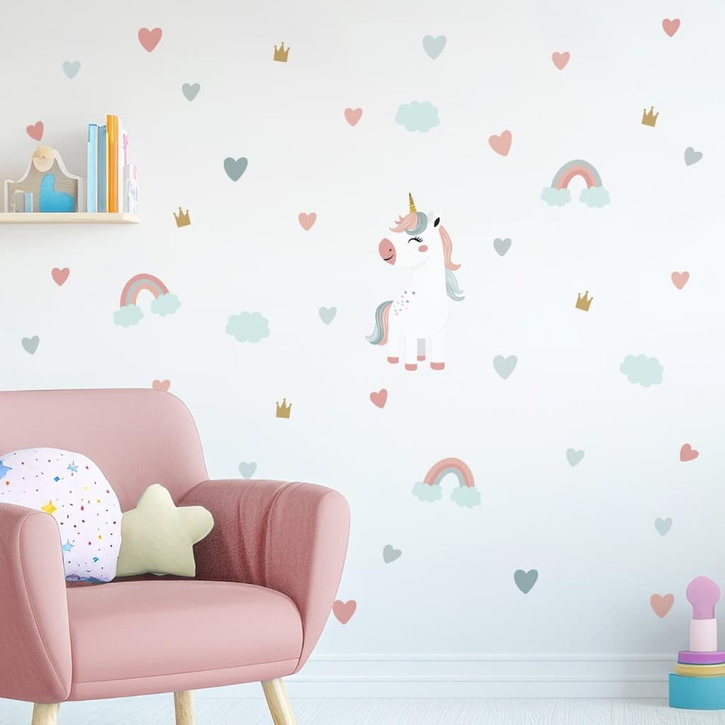Adesivo Unicórnio para Quarto Infantil Lavável Seguro Fácil Aplicação Menino Menina Kids