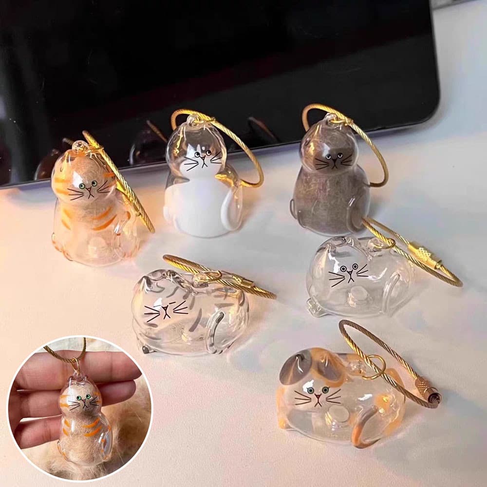Ornamento De Pele De Gato Criativo Cabelo De Animal De Estimação Transparente Bonito Presente De Aniversário Chaveiro Po