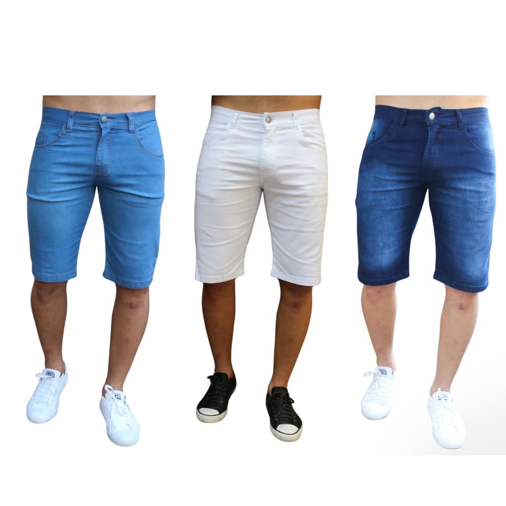 Kit 3 Bermudas Jeans Lycra Linha Premium Lisa Masculina De Alta Qualidade Enviamos Hoje Mesmo
