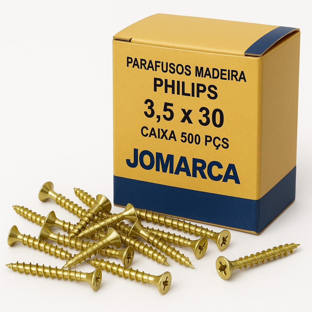500 Parafusos 3,5 x 30 mm Madeira Philips Chipboard MDF Cabeça Chata Bicromatizado  Jomarca
