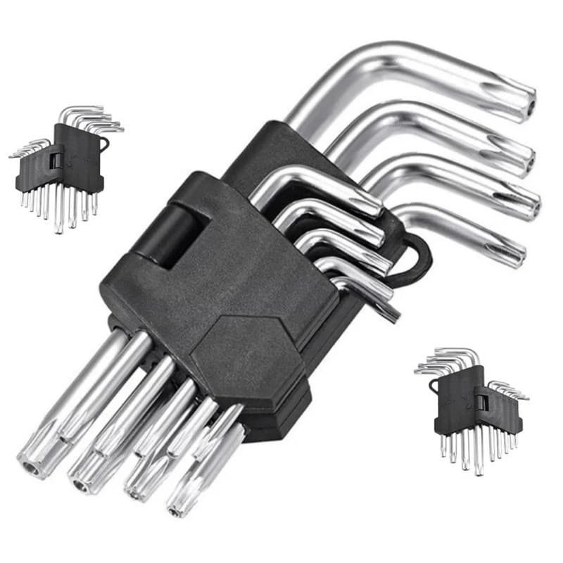 Jogo de Chave Torx Curta 9 Peças Ferramentas Aço Cromo Vanadium T10 A T50