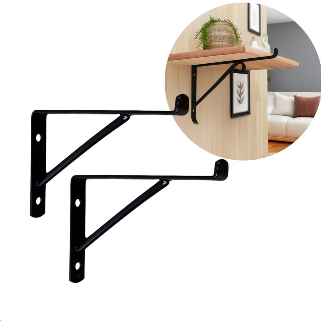 02 Mão Francesa Leve Luxo 10cm P/ Prateleiras Vidro Preto Suporte