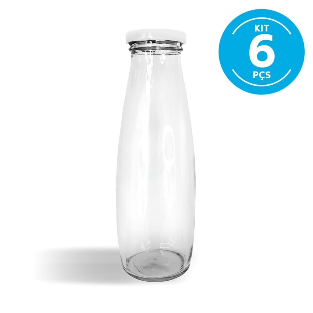 6 Garrafas Vidro Vintage Para Suco 500ml Com Tampa Branca
