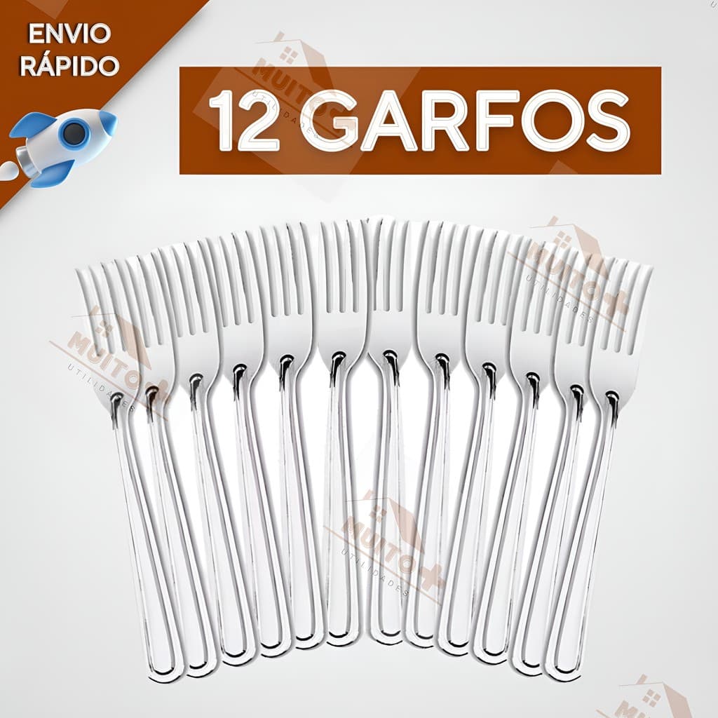 Jogo 12 Garfos de Mesa Restaurante Para Cozinha Talher Aço Inox Casa Buffet