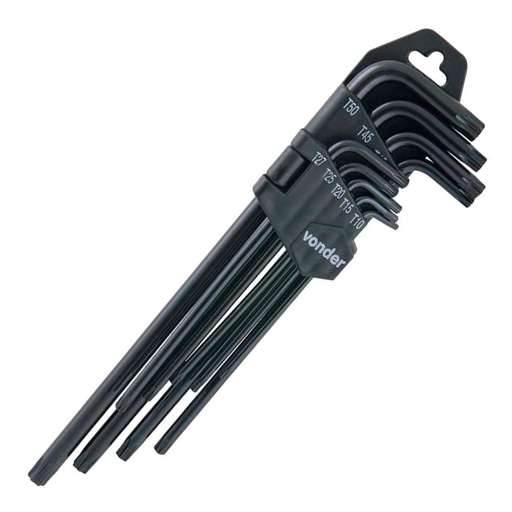 Kit Jogo Chave Torx Tipo L T10 a T50 9 Peças Longa com Furo 35.73.105.000 - 2 Jogos - VONDER