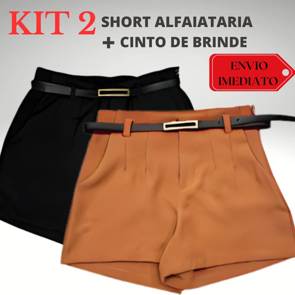 Kit 2 Short Alfaiataria Feminino com Bolso Elegante em Promoção