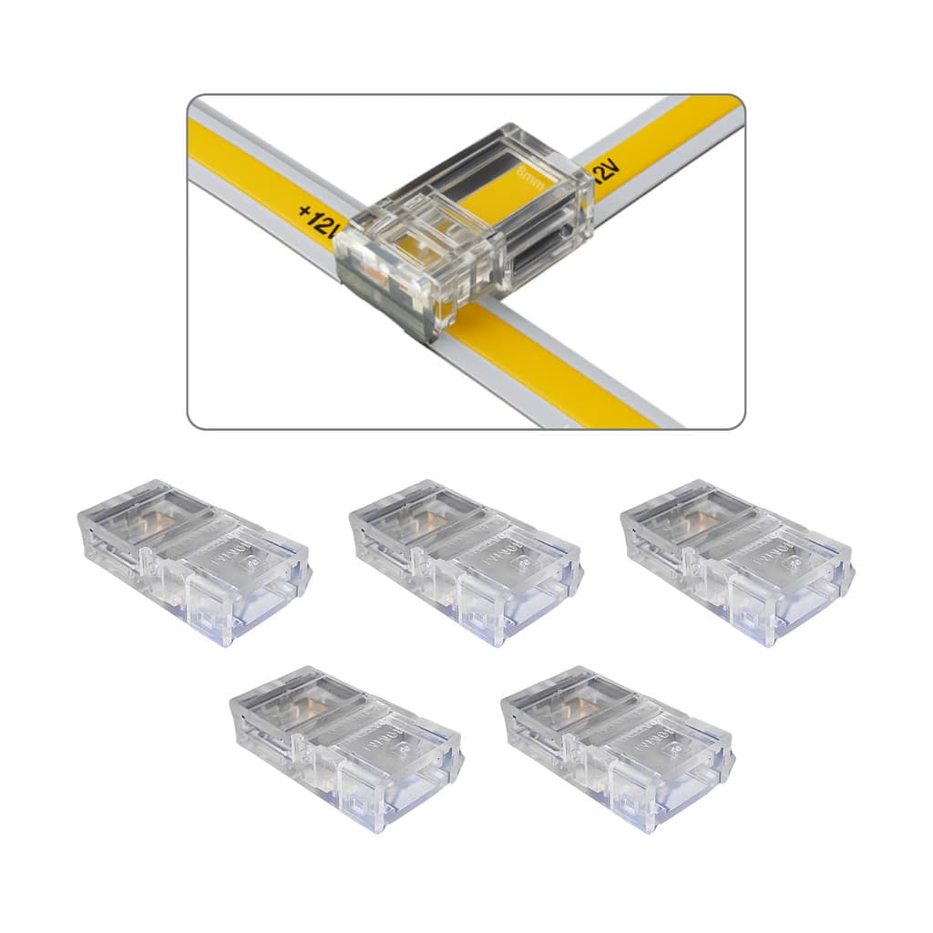 5 Conector Emenda Rápida Click 3 em 1 Fita Led COB Reto L T Sem Solda 8mm 2 vias Ip20 Monocor