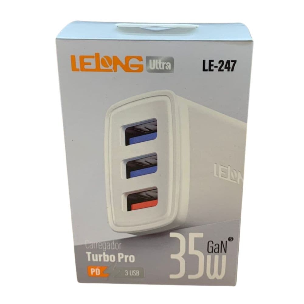 BASE CARREGADORA TURBO PRO 35W 3 USB LE-247 LELONG