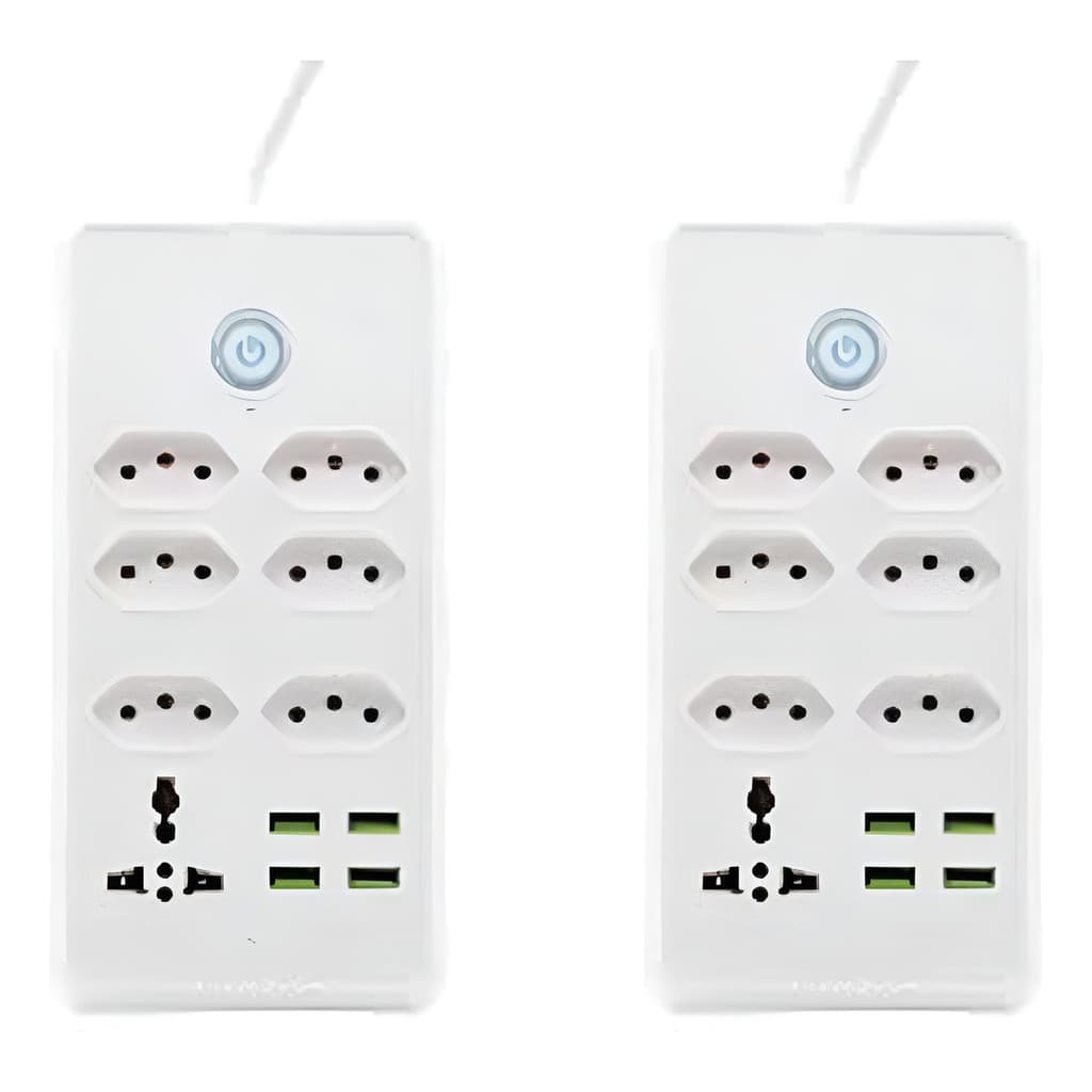 Kit 2 Extensão Elétrica Premium 7 Tomadas 4usb Régua Filtro