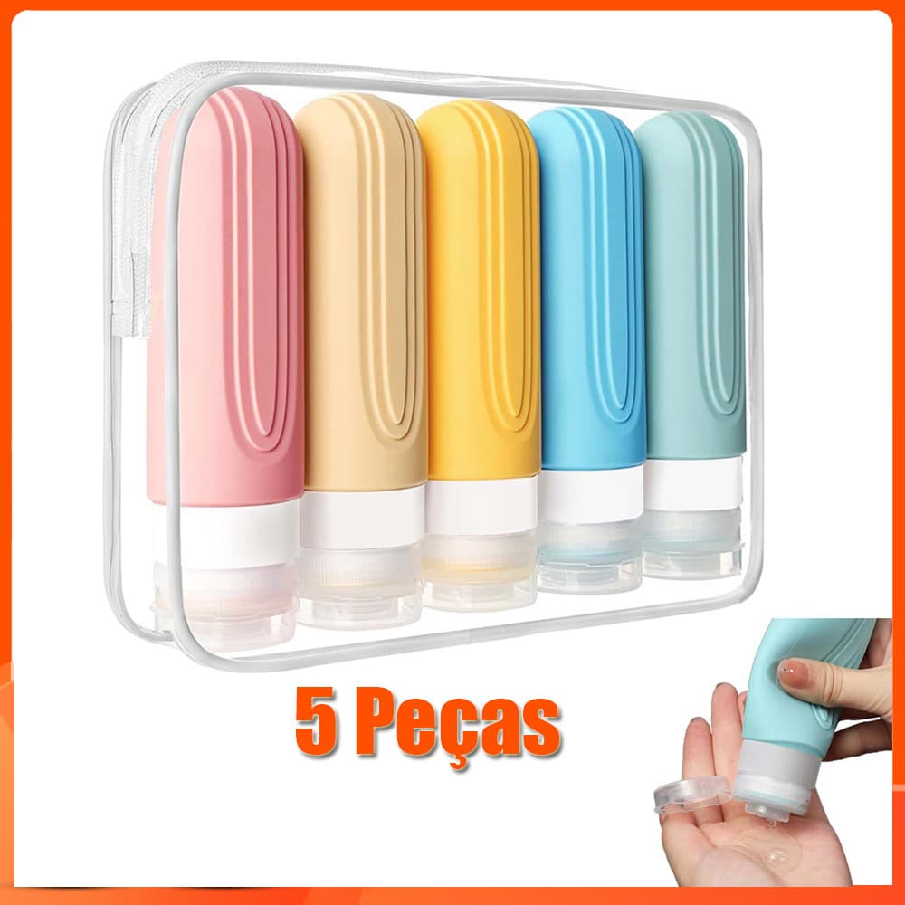 5 Peças Kit Potes Frascos Silicone Viagem Creme Shampoo Condicionador Cosméticos