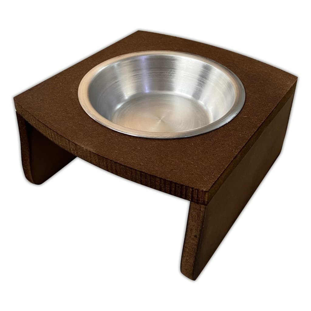 Comedouro Madeira Com 1 Pote De Inox Para Pet Cachorro Gato MARROM