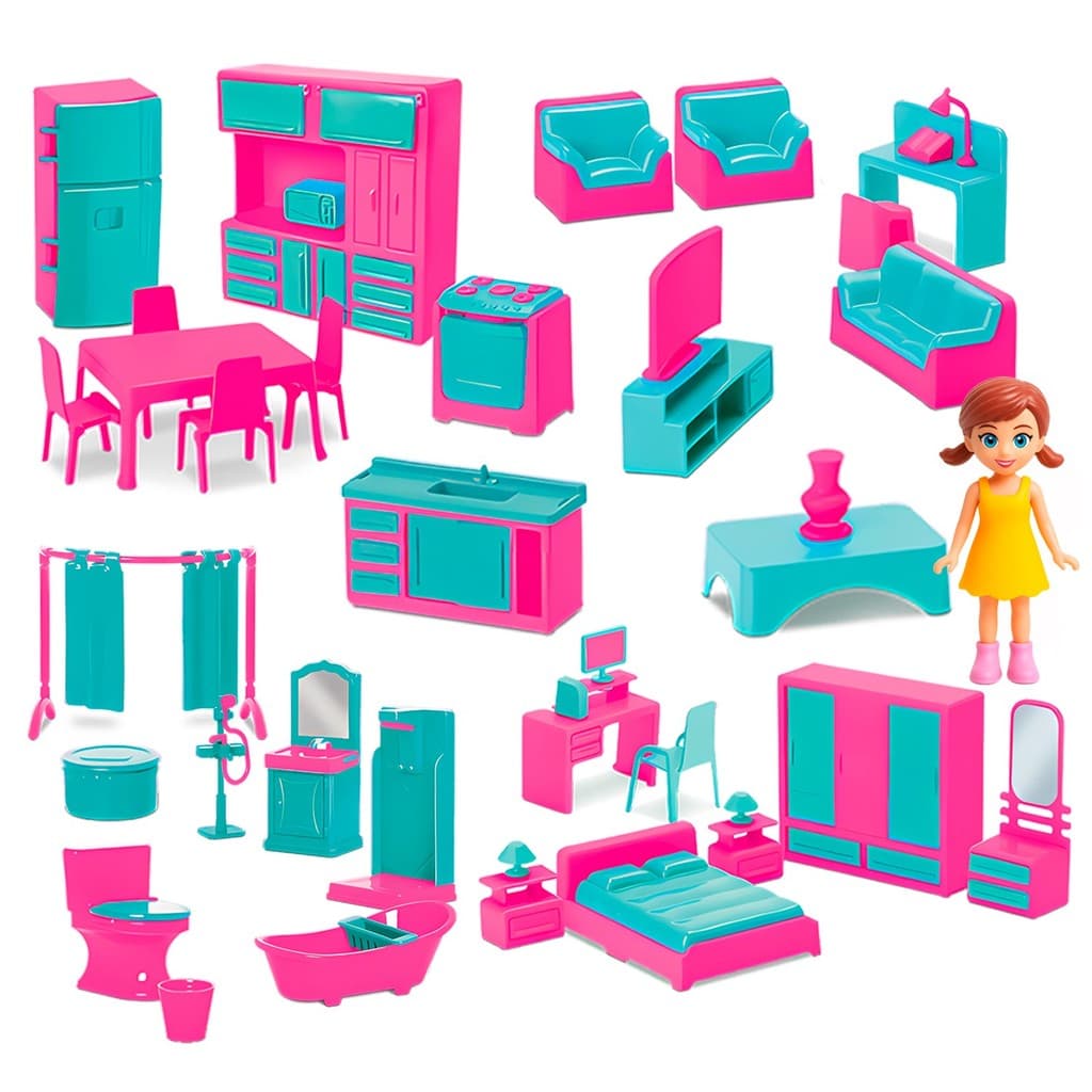 Brinquedo Kit Judy Home Casinha Completa Com Móveis Rosa Acessórios E Boneca Judy - Samba Toys