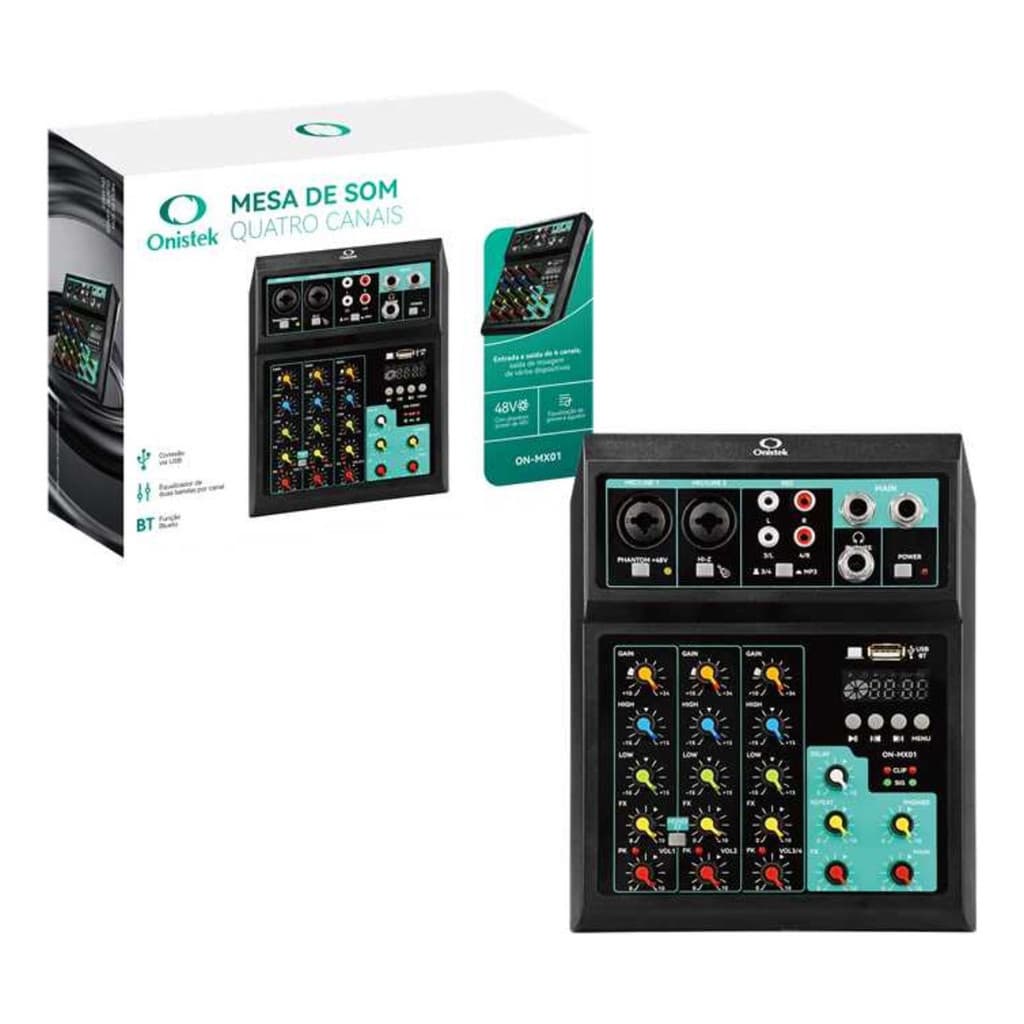 Mesa De Som 4 Canais Usb 48v Bt Onistek Bivolt