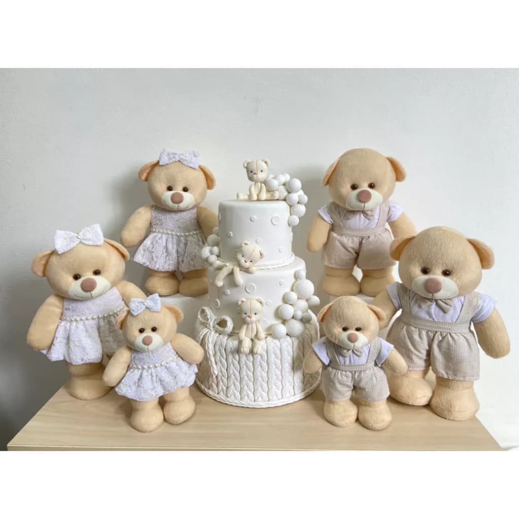 Urso Ursinha Pelúcia Decoração Chá Revelação Nude - 1 Unidade