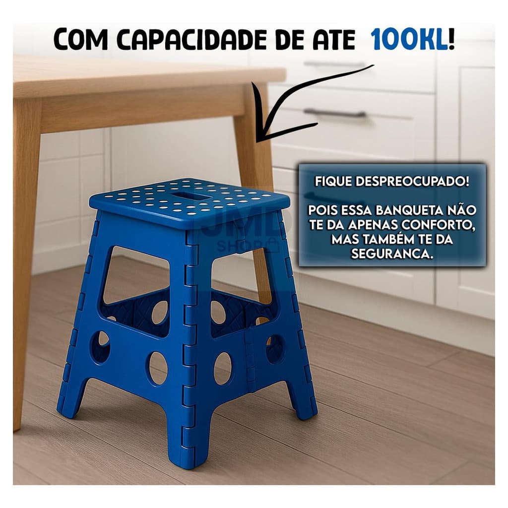 Banqueta Dobrável Plástico  Reforçado Portátil Uso Doméstico