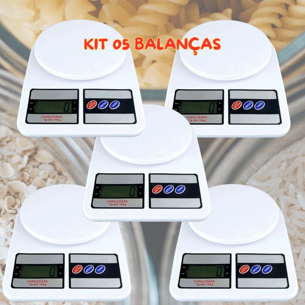 Kit 5 Balanças Digital p/ Cozinha Precisão Utensílio Doméstico Portátil Nutrição Dieta Culinária Fitnes Confeitaria 10Kg