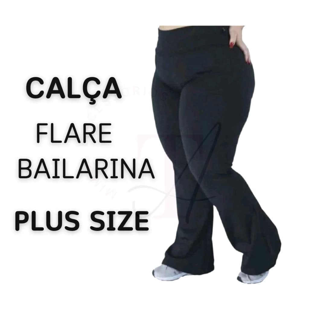Calça Flare Bailarina Suplex Zero Transparência Feminina Cintura Alta Plus Size