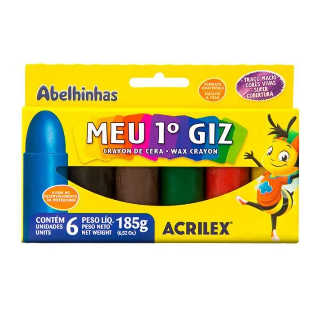 Giz de Cera Grosso 06 Cores Acrilex Meu Primeiro Giz