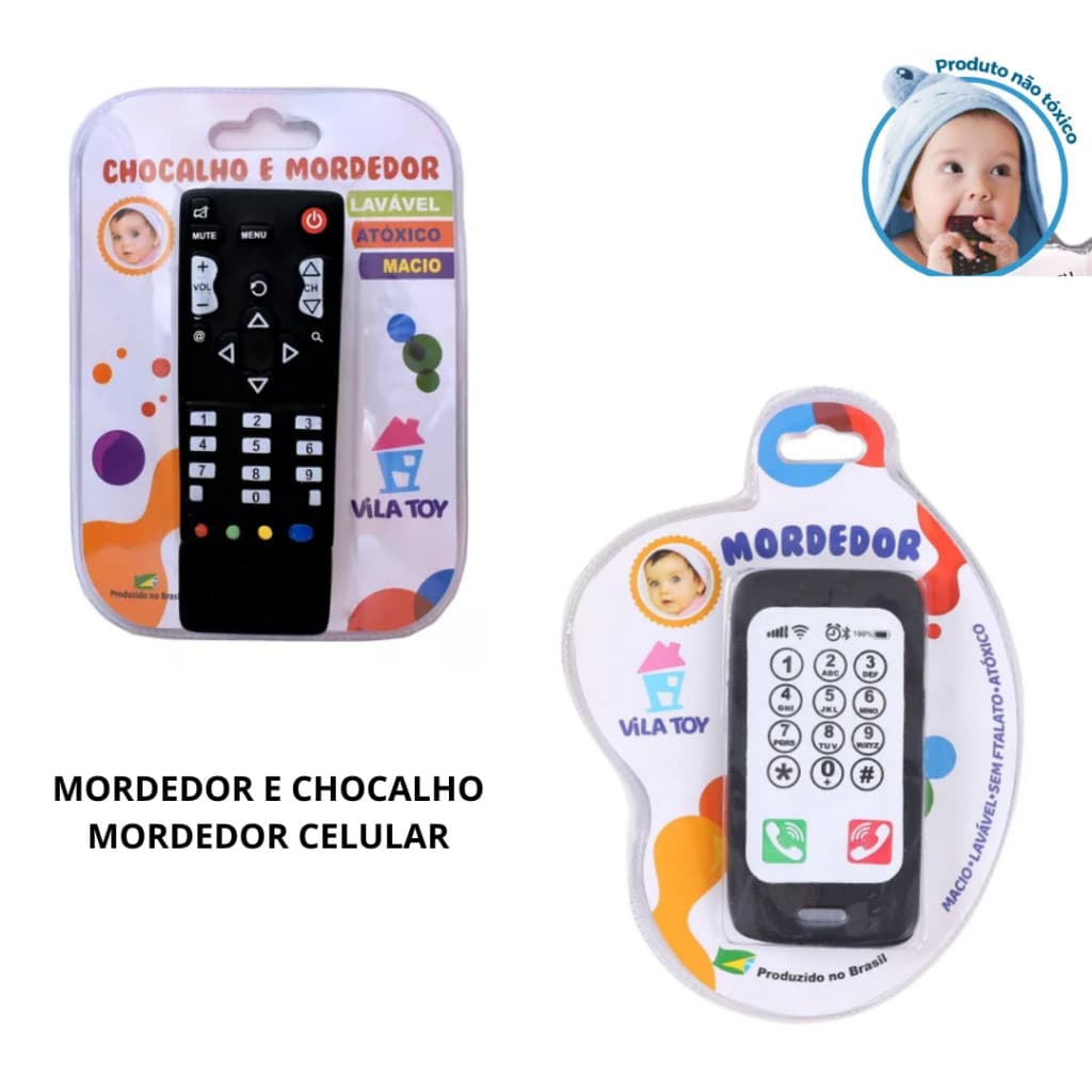 Mordedor Chocalho Controle Remoto e Mordedor Smartphone Celular Bebe Infantil meu  Dentinho