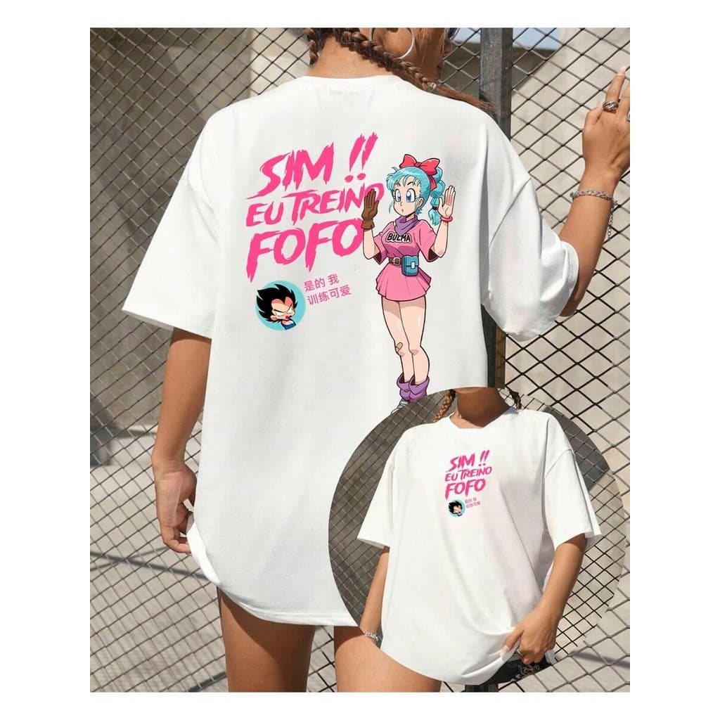 Camiseta Unissex Oversized Plus Size Feminina Masculina  . unissex  streetwear anime dragon ball bulma e vegeta