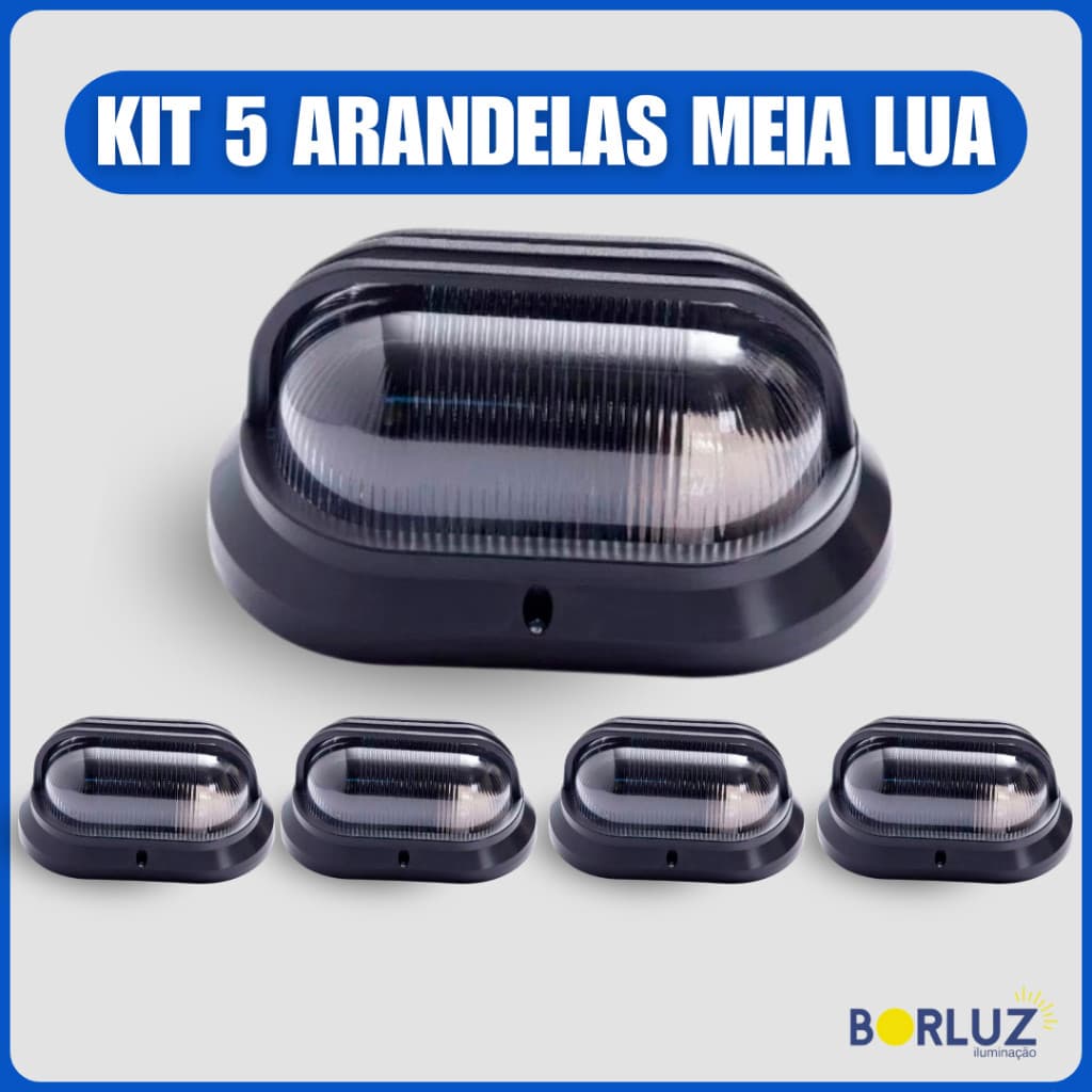 Kit 5 Luminárias de Parede Arandela Tartaruga Meia Lua Bivolt E27 Área Interna e Externa 110v 220v