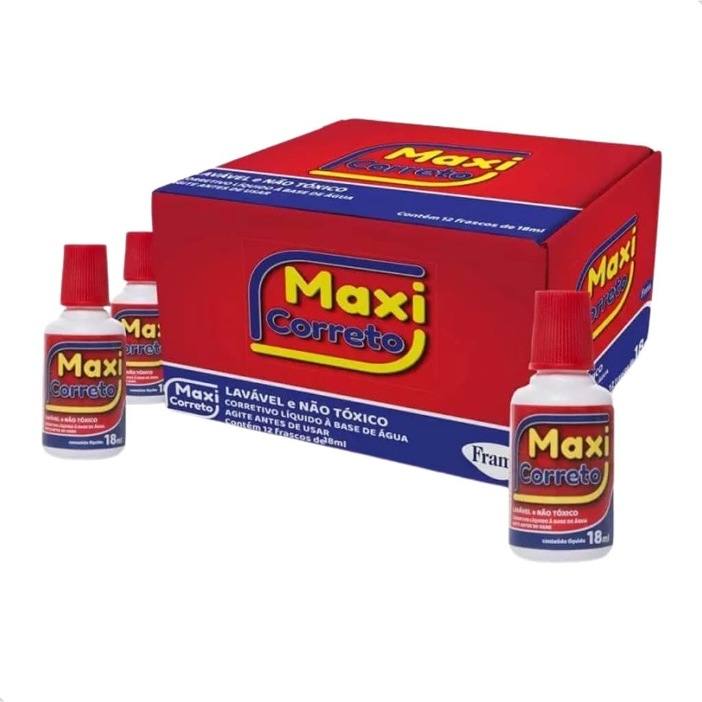 Corretivo Líquido Branquinho Frama Maxi Corretor Branco 18ml - Caixa com 12 Unidades