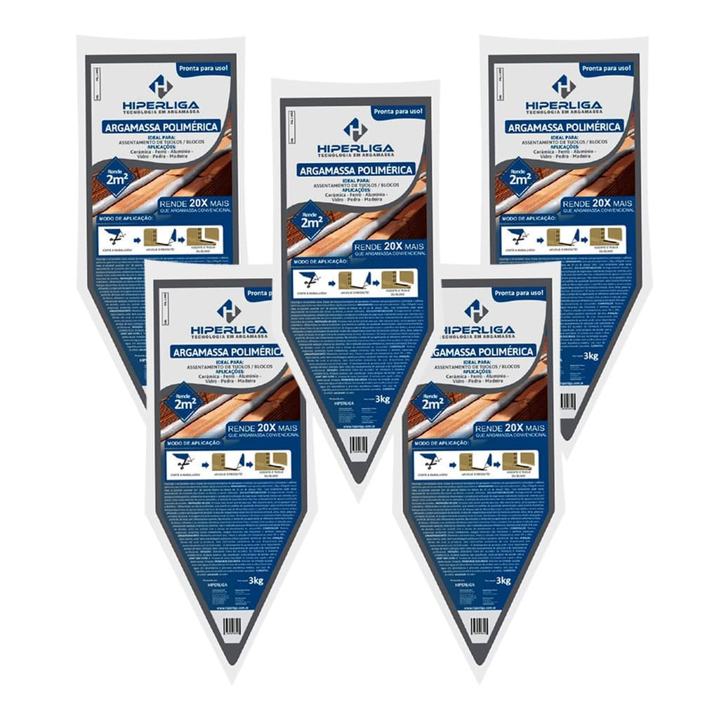 Kit 5 Argamassa Polimérica Hiper Liga 3kg para Blocos E Tijolos