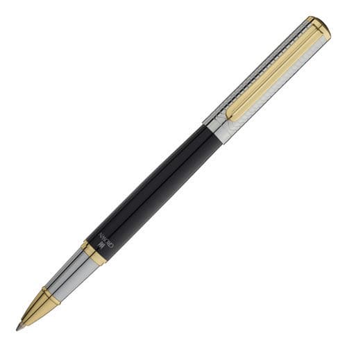 Caneta Rollerball Tinta Crown Regent Preta com Prata e Dourado Presente Luxo DI29422N