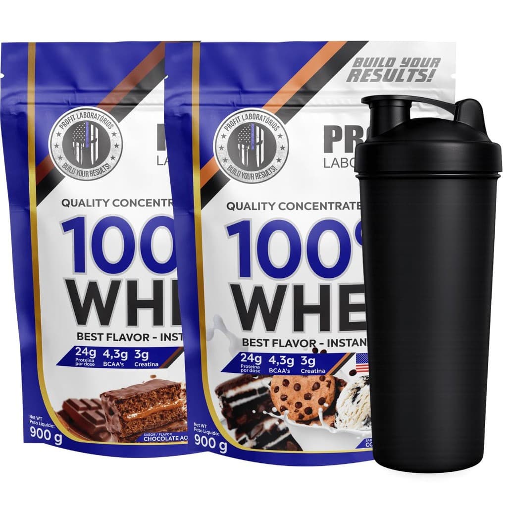 Kit 2x 100% Whey Concentrado 900g (1800g) + Coqueteleira