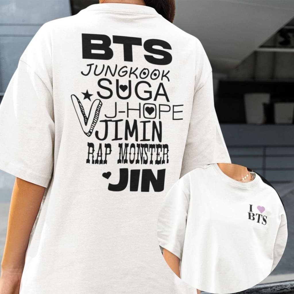 Camiseta Premium Básica Eu amo Bts Grupo Kpop Bangtan Boys Integrantes Bt21 Envio Imediato