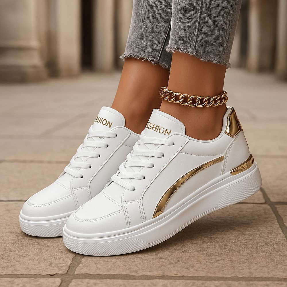 Tênis Feminino Estilo Tumblr Preto e Dourado – Confortável, Fashion e Versátil