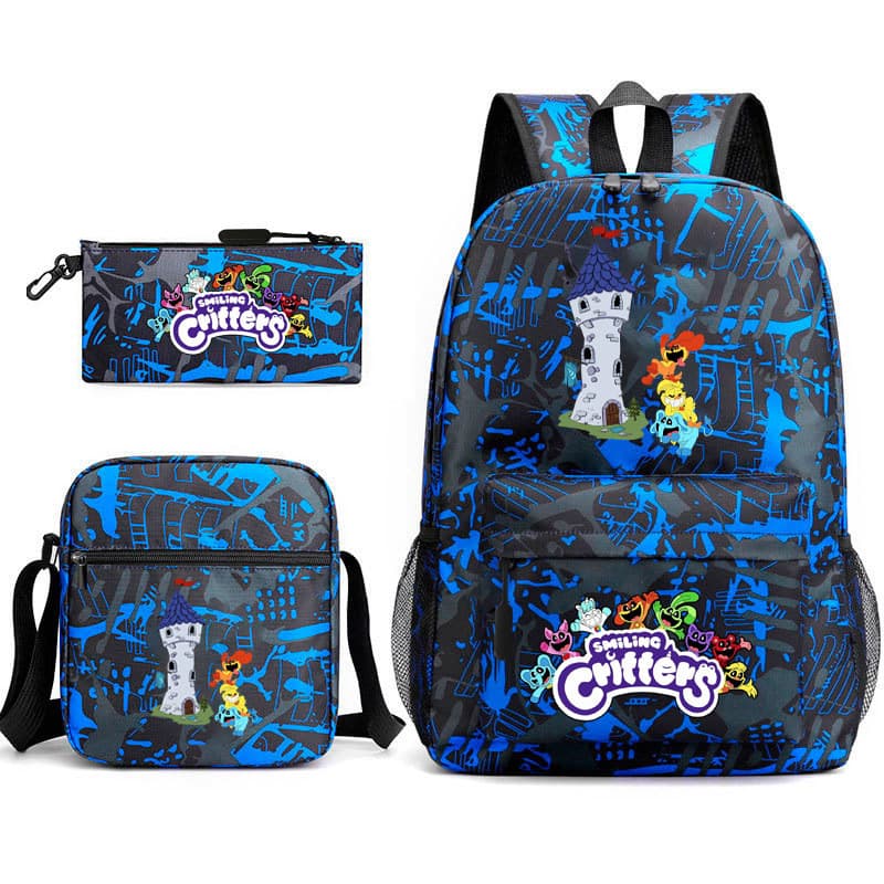 Mochila de Estudante da Escola Primária Smiling Critters Starry Sky Jogo de Animais Sorridentes Mochila Casual de Ombro