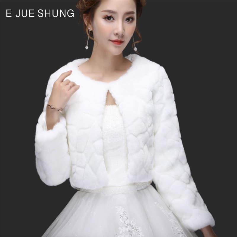Jaqueta Bolero de Pele Sintética de Natal para Mulheres com Mangas Curtas para Vestido de Festa de Casamento Branco Tama