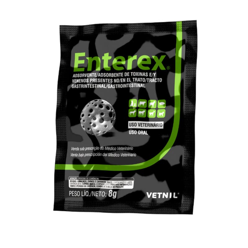Sachê Cartão Ativado Adsorvente de Toxinas Enterex para Cachorros e Gatos 8g