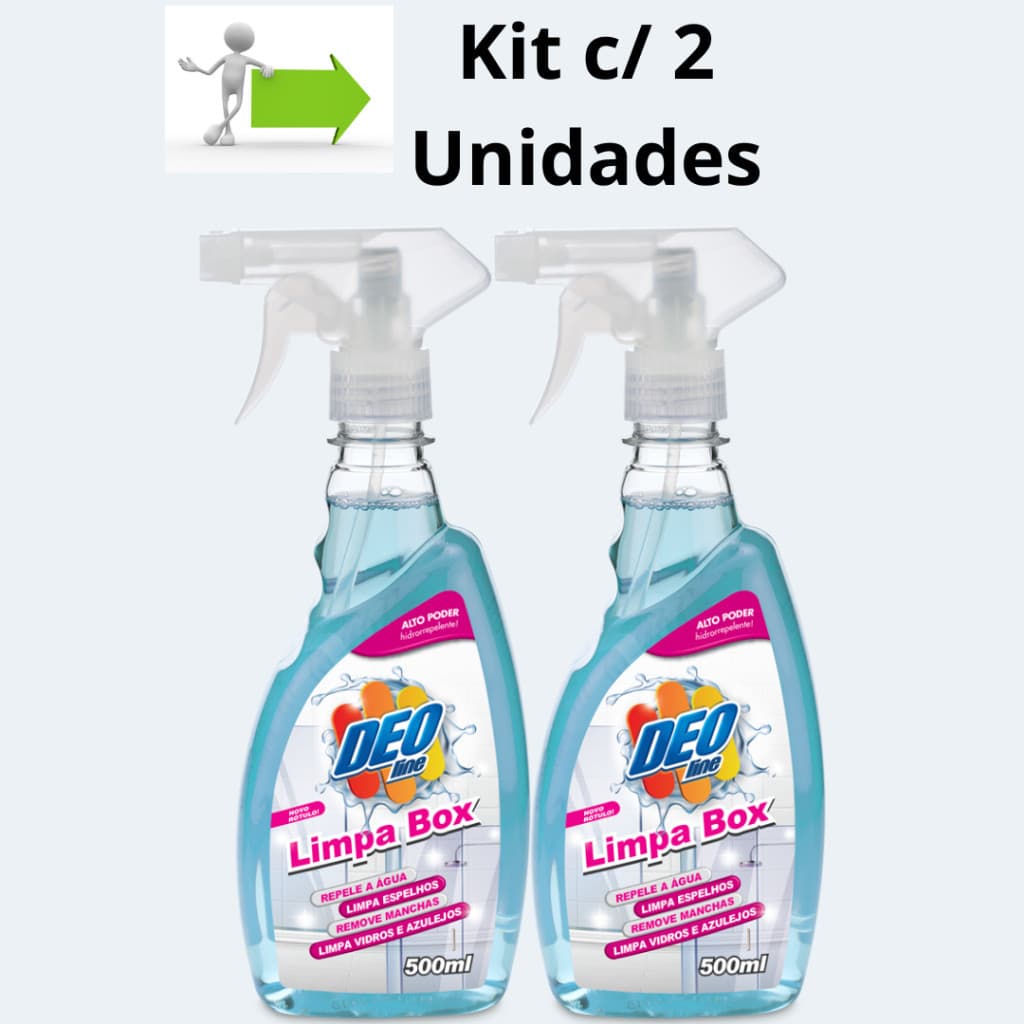 2 un Limpa Box Desengordurante Vidros Espelhos Azulejos Banheiro 500ml Deoline