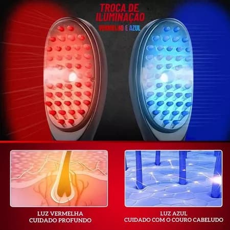 Escova Com Laser Pente Massageadora 4 em 1 Tratamento Cabelos Capilar Antiqueda Terapêutica