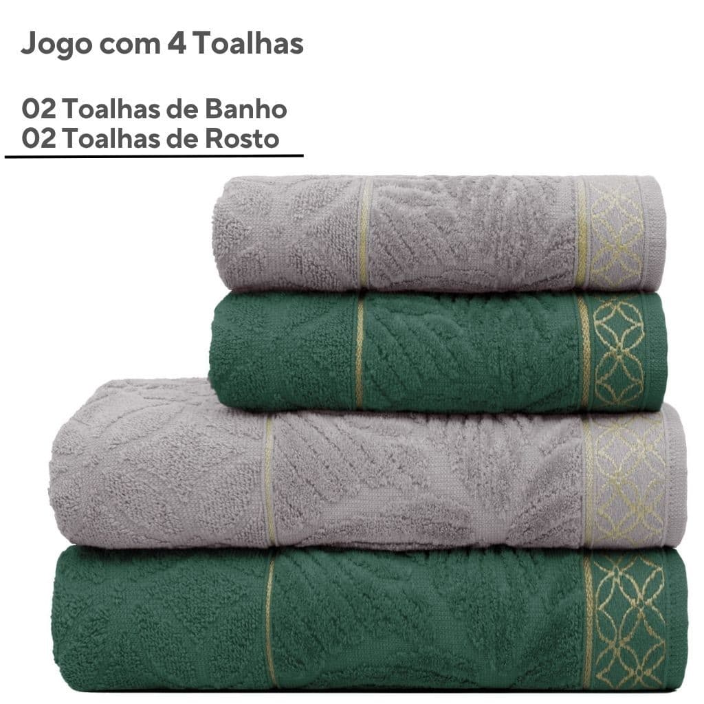 Kit/Jogo com 2 Toalhas de Banho Nativa Appel + 2 Toalhas de Rosto Grossa de Algodão e Macia 420g/m²