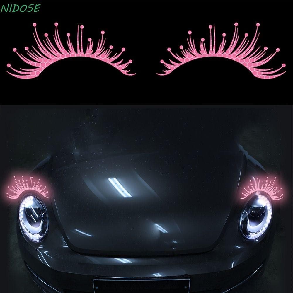 NIDOSE 1 Par De Adesivos Para Faróis De Carro , Decoração Encantadora De Pára-Choques De Luz Em PVC , Formato De Cílios
