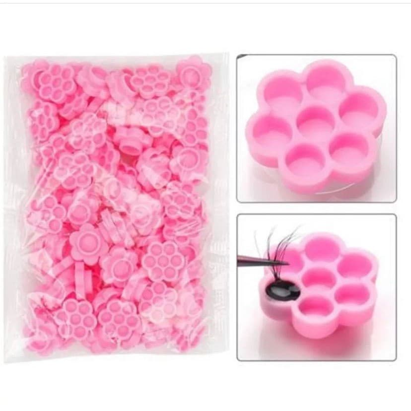 Kit 100/200/300 Batoques Flor Rosa Para Anel Suporte Para Cola Extensao De Cilios