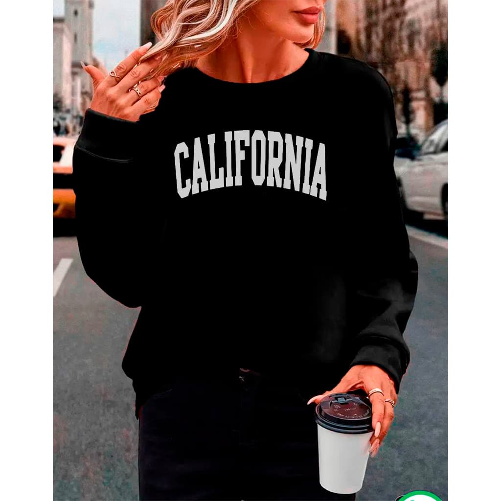 Moletom Feminino Plus Size Gola Careca Preto – "California" MLTCARECAFEM-1612-PT fox street