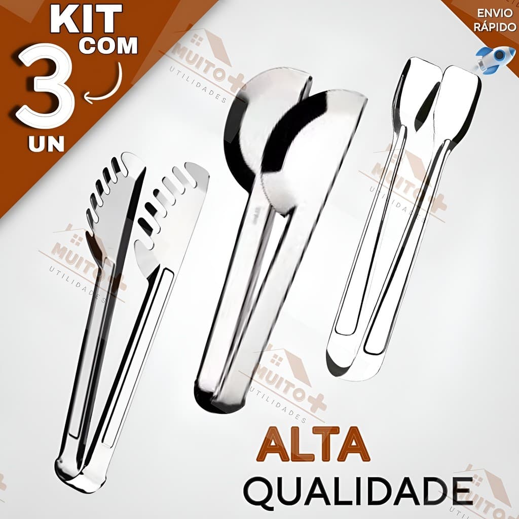 Jogo de Cozinha 3, 2 Ou 1 Pegador Universal Massa e Gelo Em Aço Inox