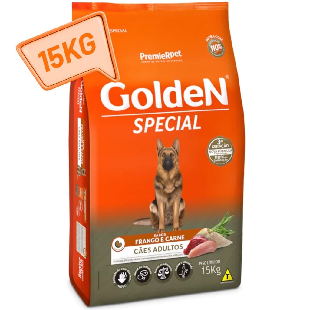 Ração Golden Adulto Special Frango e Carne 15 kg