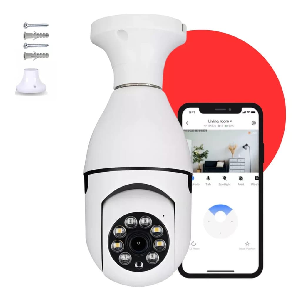 Câmera De Segurança Lâmpada Ip Wifi Com Visão Noturna In