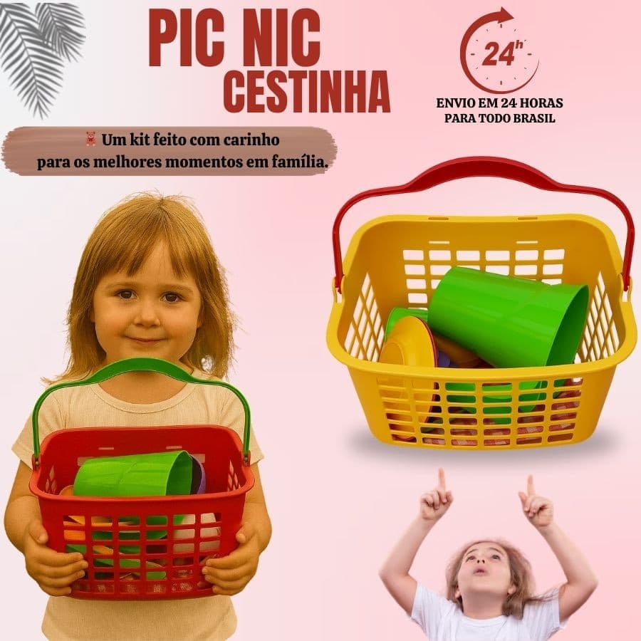 Cesta de Pic Nic Brinquedo Infantil Piquenique c/ Acessorios