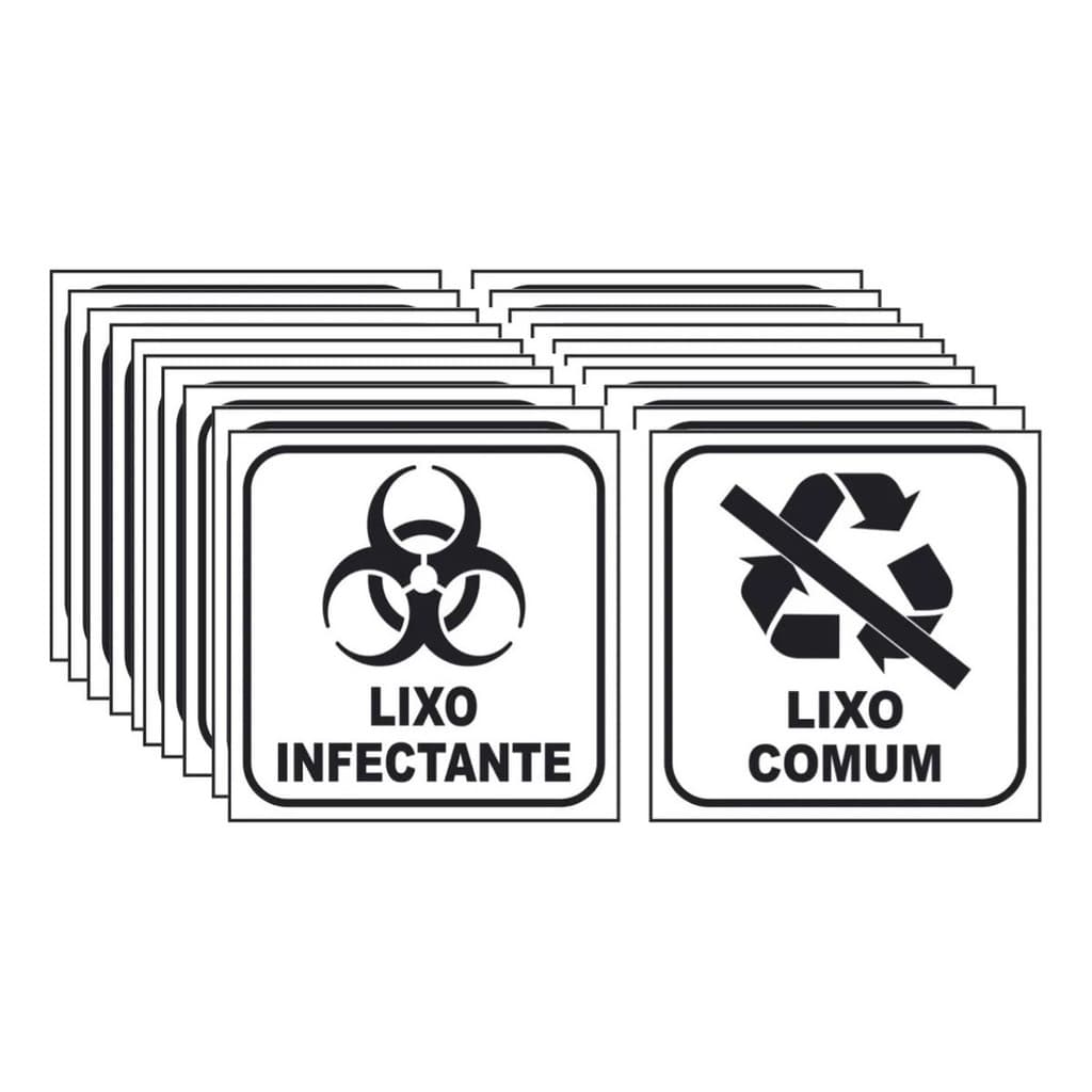 Kit 5 Adesivos Lixo Infectante + 5 Comum 15x15 Fundo Branco