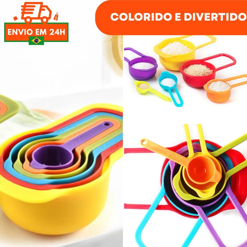 Conjunto de Medidores de Cozinha 6 Colheres Xícaras Copo medidor Dosador