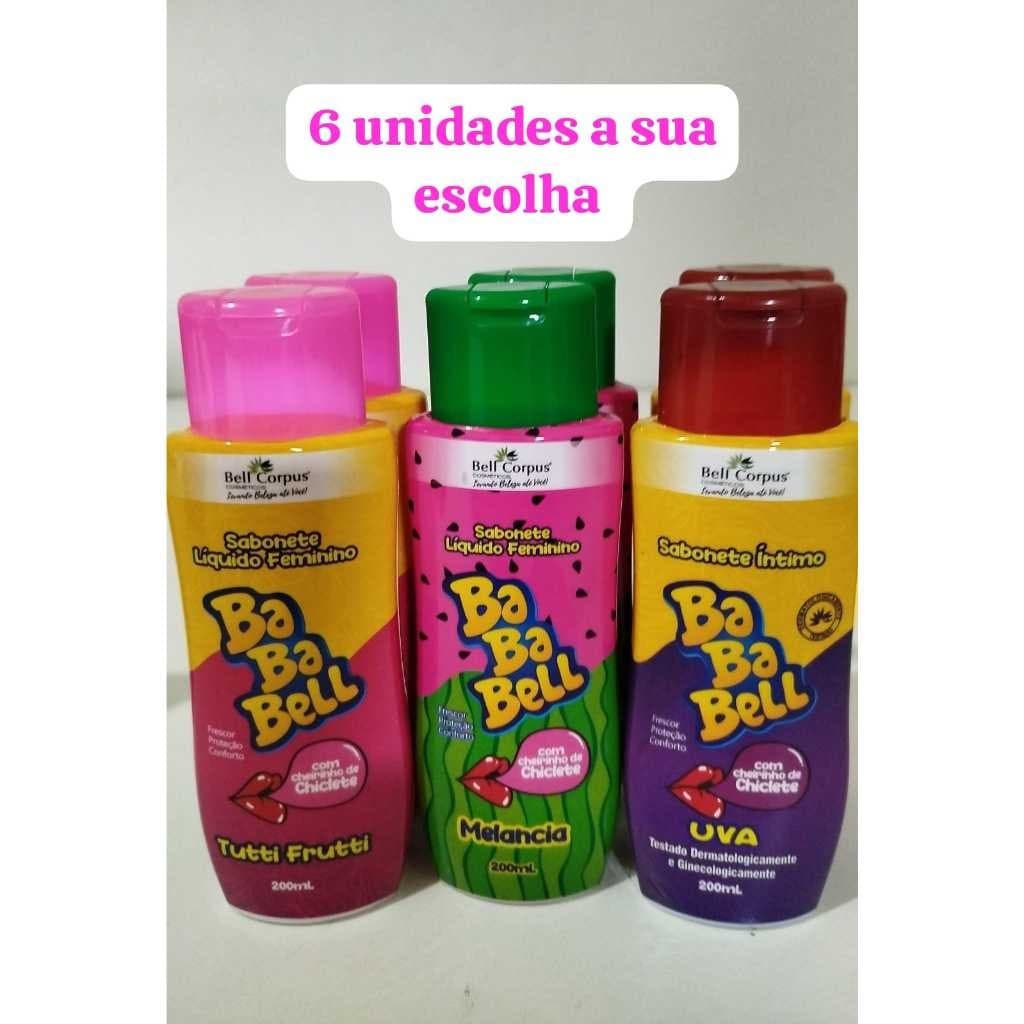 Kit 6 Sab Líquido Íntimo Bababell Tutti Frutti + Uva + Melancia - 200ml -  ORIGINAL Bell Corpus