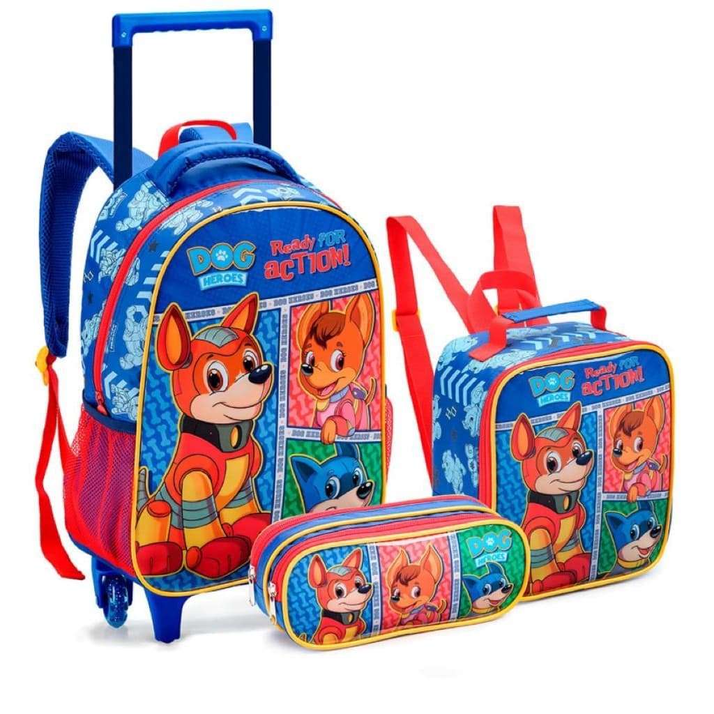 Kit Mochila Dog Heroes Rodinhas Com Lancheira Estojo Seanite
